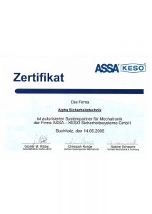 Zertifikat Assa KESO Mechatronic 2005